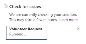 Screenshot of Check for issues with Volunteer Request Running highlighted.