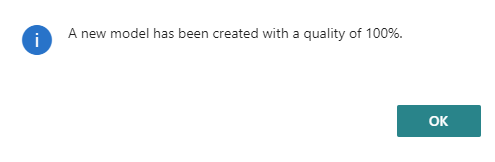 Screenshot of the A new model created message.