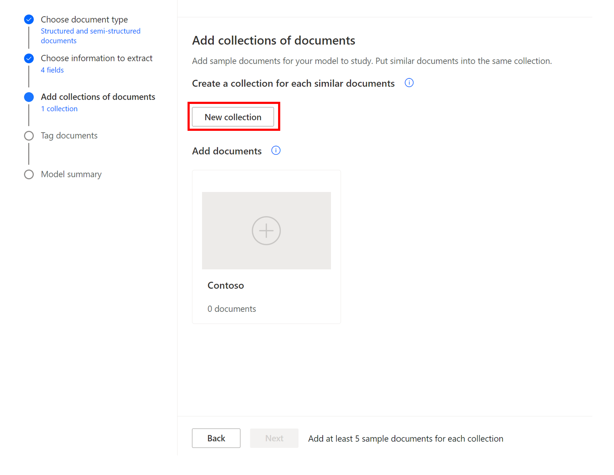 Screenshot of the Add collections of documents dialog box.