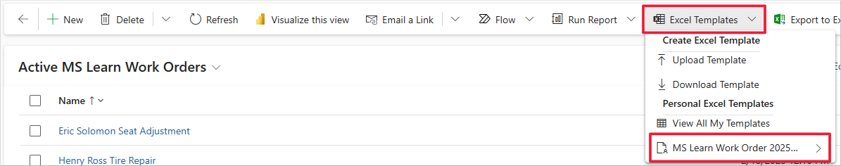 Screenshot of the local and online options that are available for the Excel Template generated file.