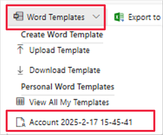 Screenshot of the uploaded template option that's available in the Personal Word Templates section of the Word Templates dropdown menu.