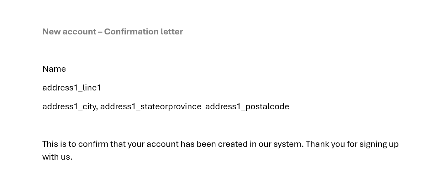 Screenshot of the Word template with header and labels added before and after the multiple data fields.