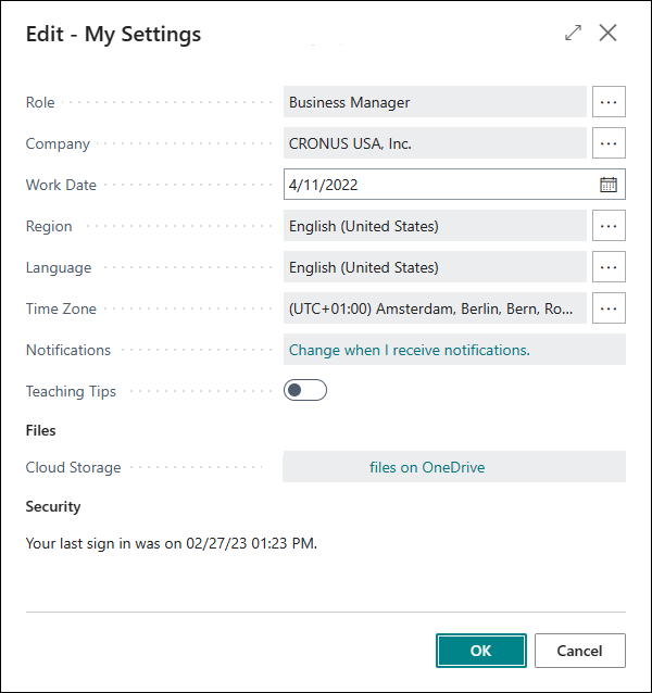 Screenshot of the Edit - My Settings page showing the edit options.