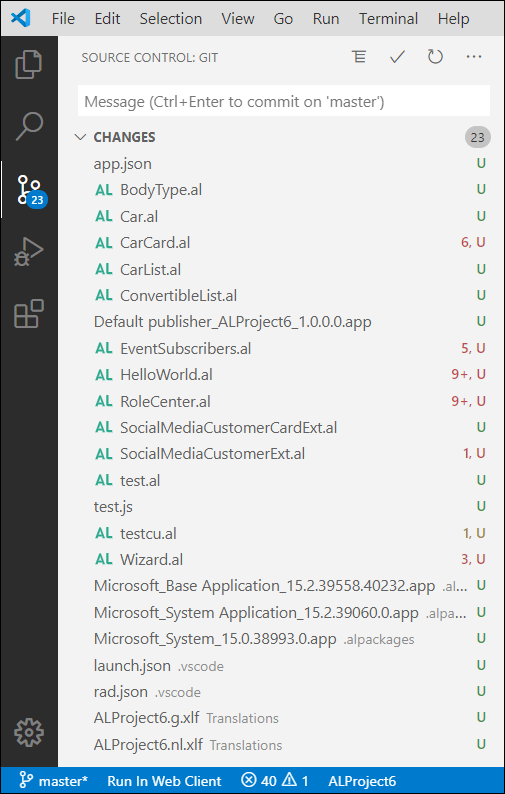 Screenshot of the list of untracked files marked with U.