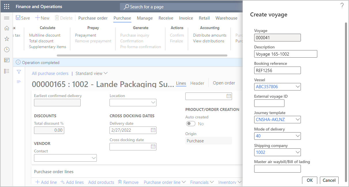 Screenshot of a new voyage dialog page.