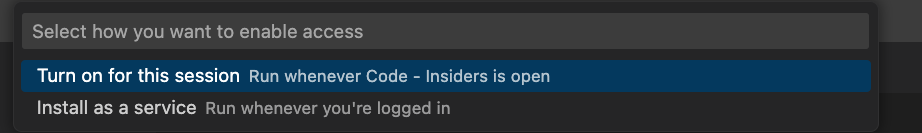 Näyttökuva kehotteesta Ota käyttöön tälle istunnolle.