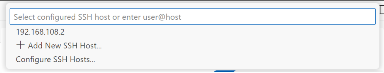 Näyttökuva SSH-isäntäluettelosta Visual Studio Codessa.