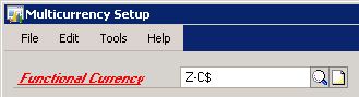 Screenshot of Functional Currency in the Multicurrency Setup window.