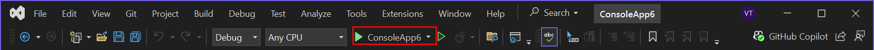 Screenshot of the Start Debugging button in the debug toolbar.