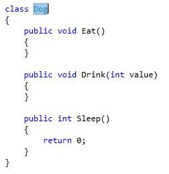 Screenshot of Highlighted code for Extract Interface - C#.