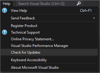 Choose 'Check for Updates' from the Help menu Screenshot showing the 'Check for Updates' from the Help menu.