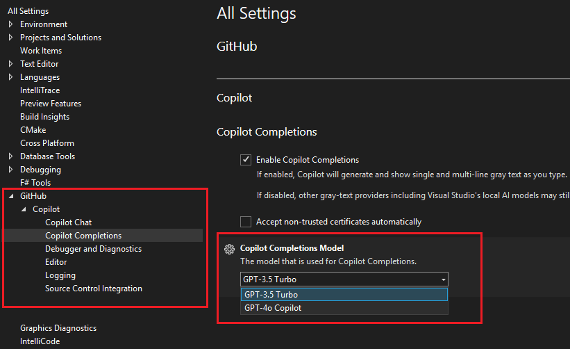 Copilot Completions Model Picker
