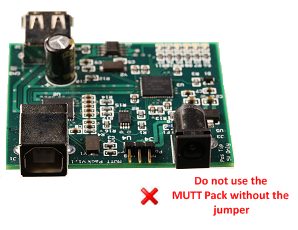 Picture showing incorrect usage of a MUTT pack, without the jumper.