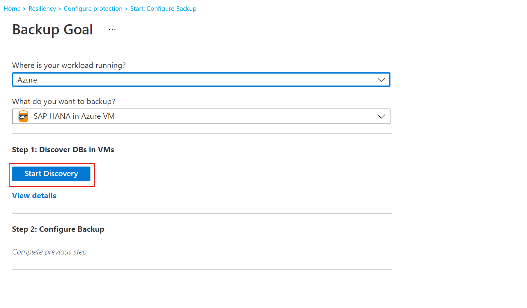 Screenshot that shows how to select Start Discovery.