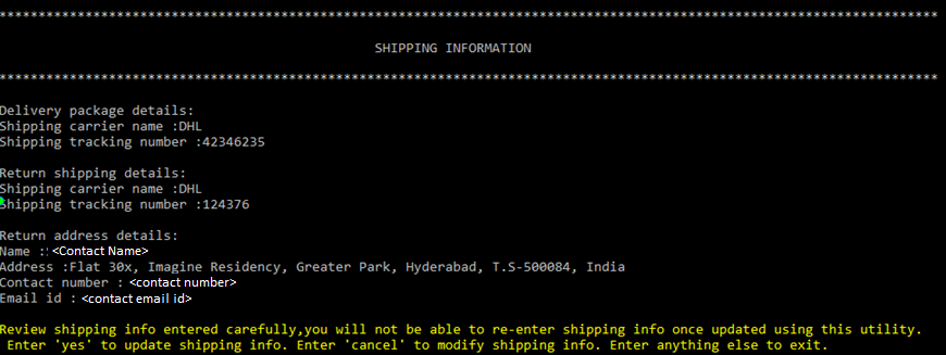 Screenshot shows how to review shipping information.