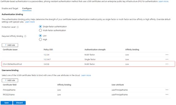 Screenshot that shows how to add a low-affinity binding.