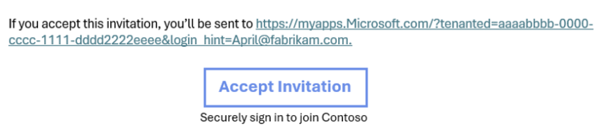 Screenshot of the accept button and redirect URL in the email.