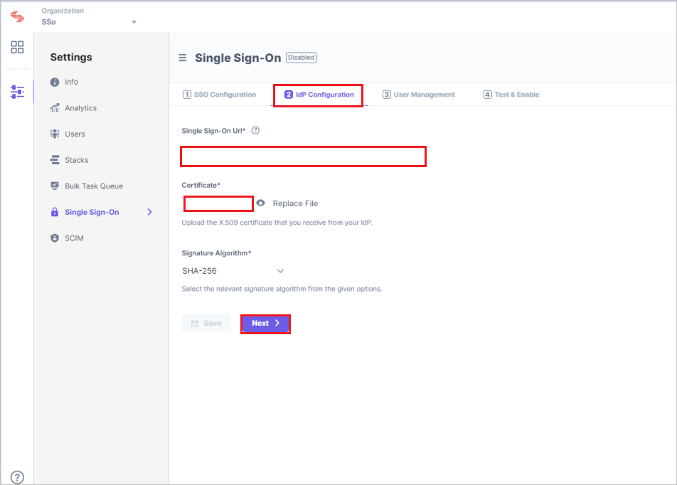 Identity Provider Screenshot shows the login values from Identity.