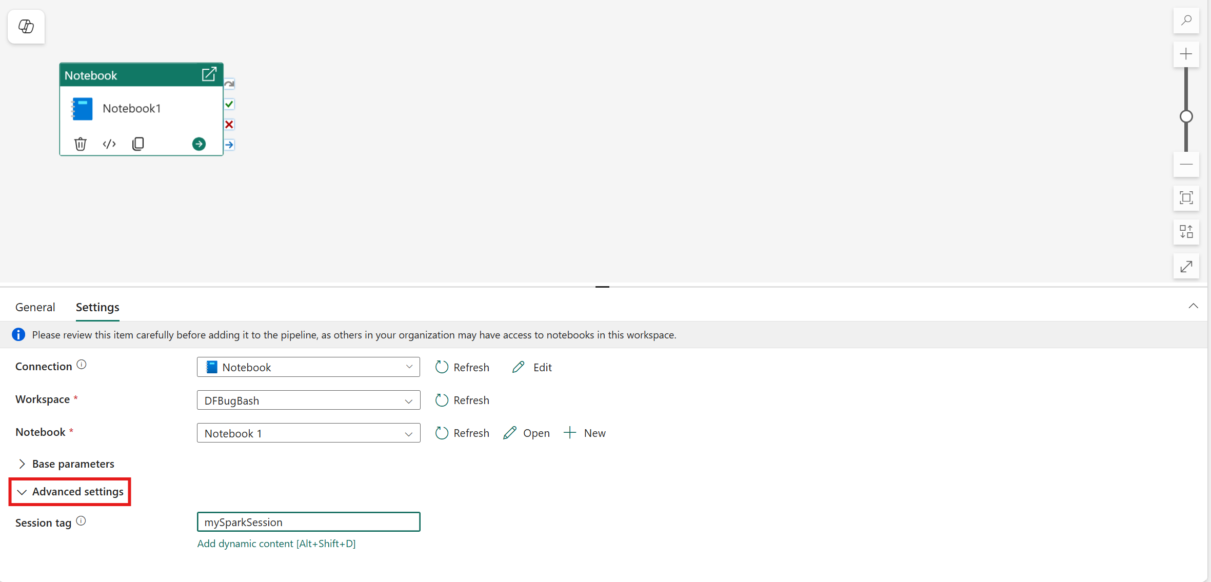 Screenshot showing the Notebook settings tab highlighting the tab, where to add session tag.