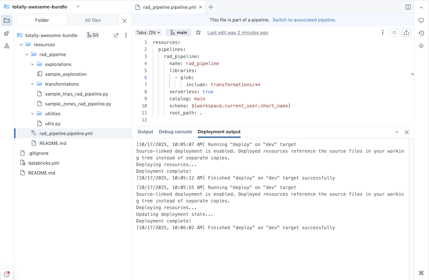 ETL pipeline in a bundle in the workspace