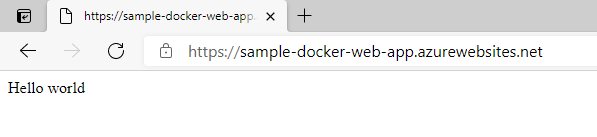 Screenshot of web app deployed. Hello World message.