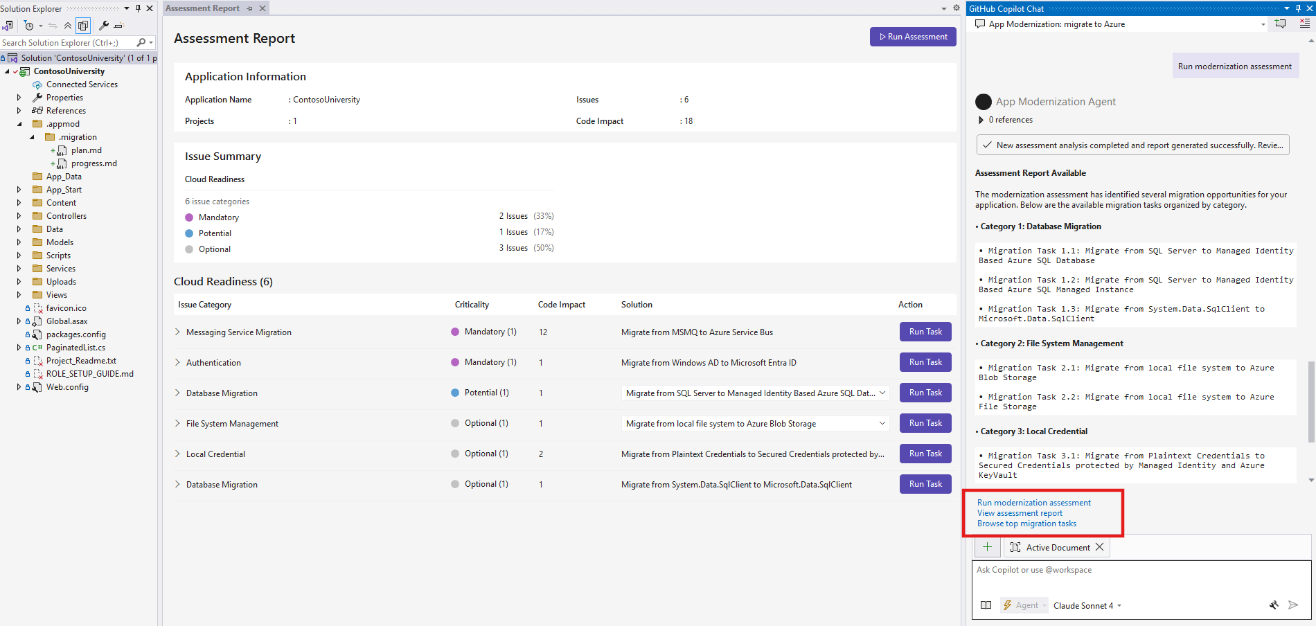 Screenshot that shows default chat message options in the Copilot Chat.