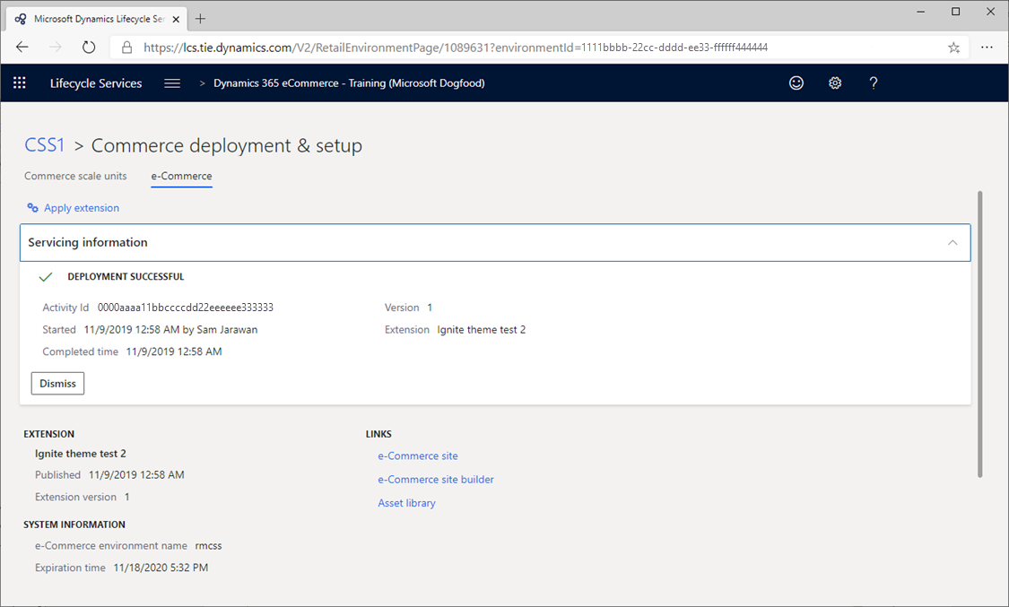 Screenshot of Details section of E-Commerce Preview tab in LCS project dashboard.