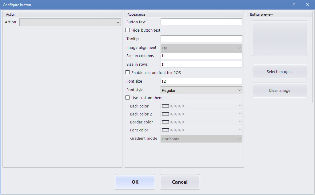 Screenshot of Button grid button properties.