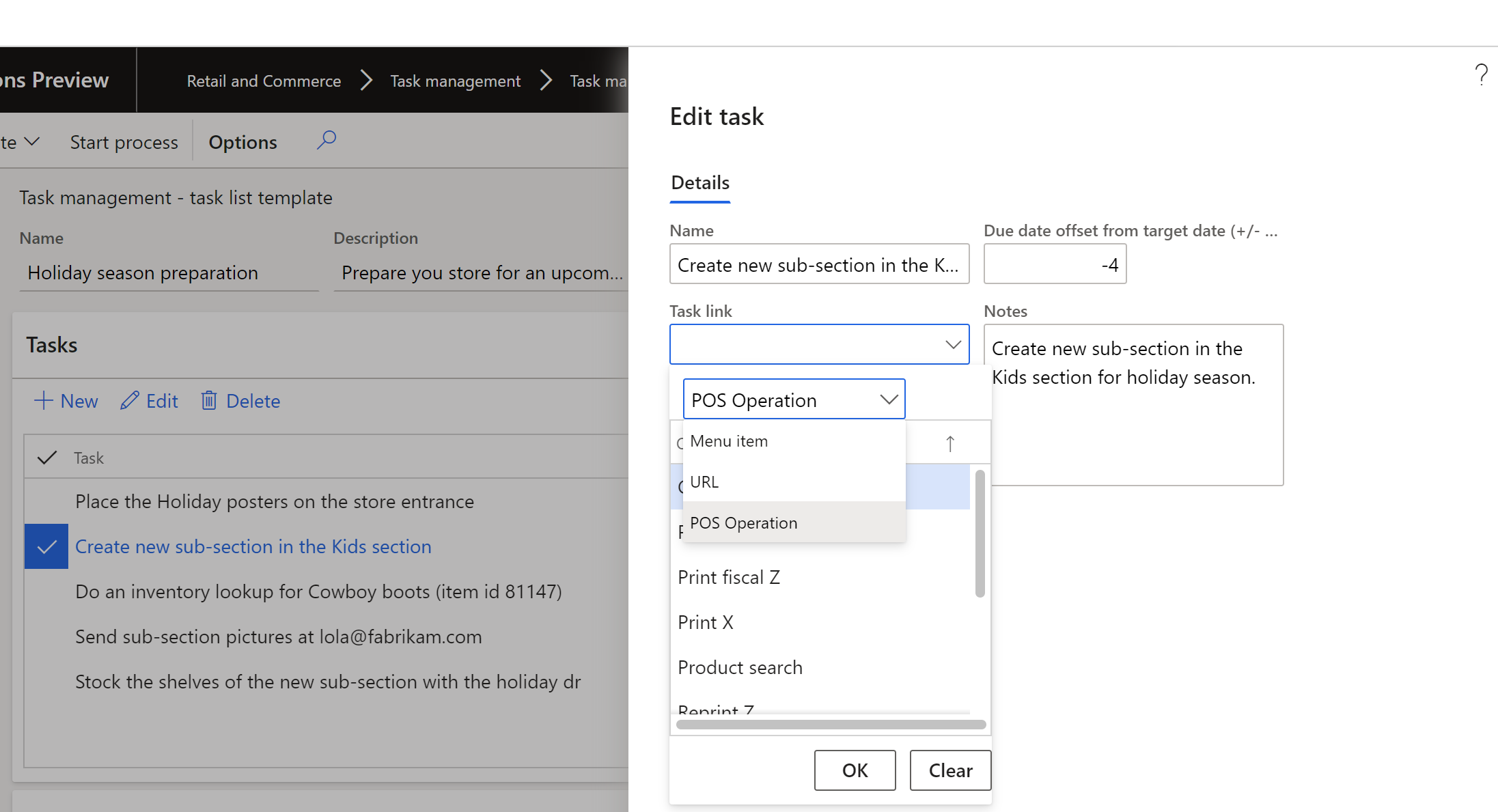 Screenshot of selecting task links in the Edit task dialog box.