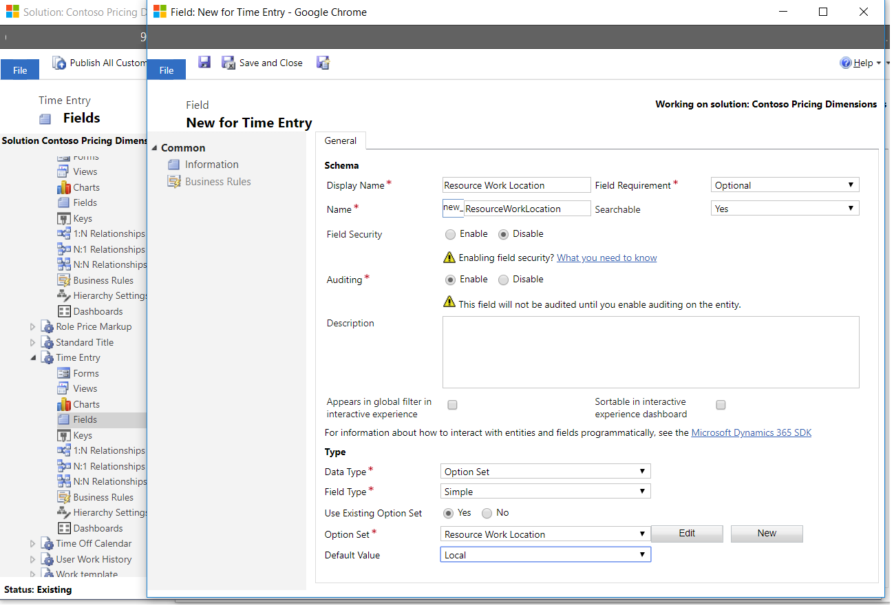 Adding Resource Work Location to Time Entry.