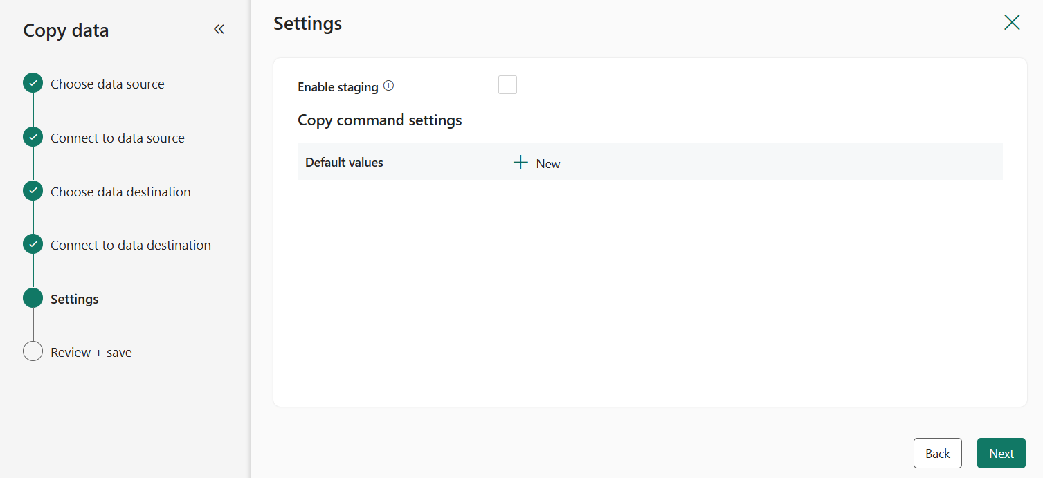 Screenshot showing the destination settings.