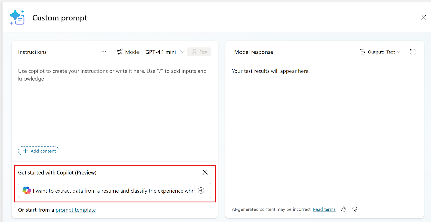 Screenshot of a prompt written with Copilot.
