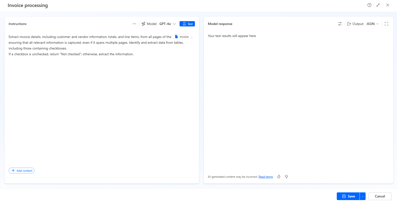 Screenshot of an invoice processing prompt.