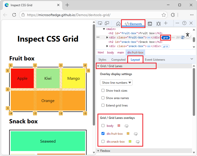 The "Grid / Grid Lanes overlays" subsection