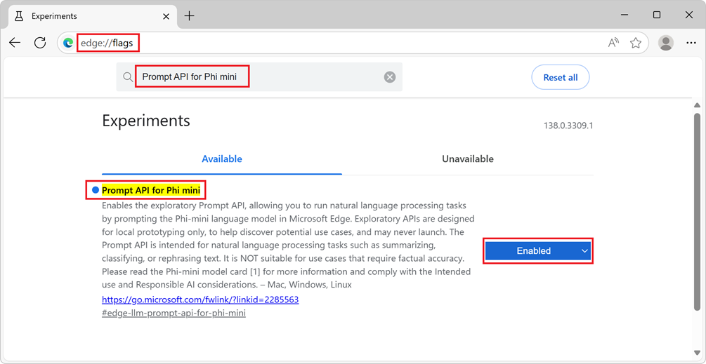 Flags page of browser