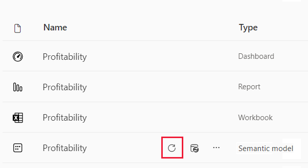 Screenshot of the refreshing a semantic model.