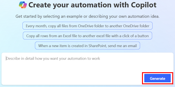 Screenshot of the vague prompt experience, where you can continue building your flow with Copilot.
