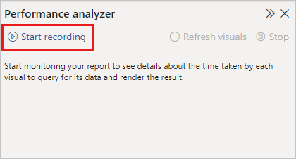 Screenshot of Performance Analyzer with the Start recording button highlighted.