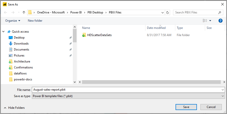 Screenshot of the Save As dialog where you enter a file location for the exported template.