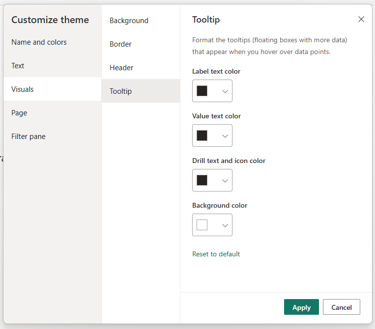 Screenshot of the Customize theme dialog showing Tooltip customizations.