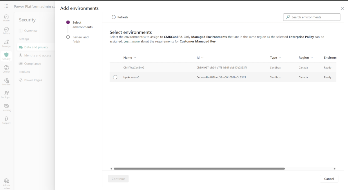 Add an environment to an enterprise policy