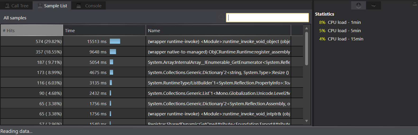 Time Profiler Instrument – Samples List