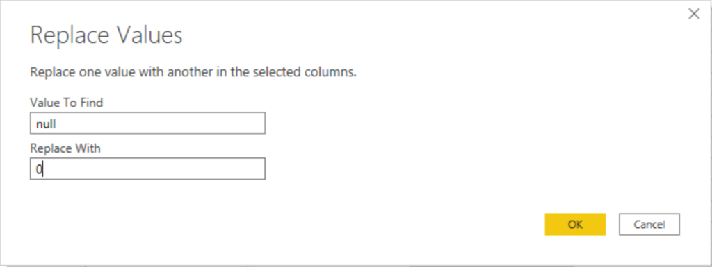 Replace null value with zero