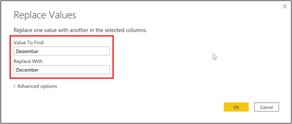 replace one value with another in the value to find box