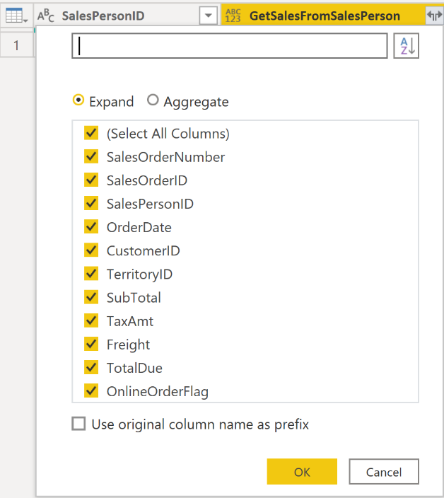 Select columns for function