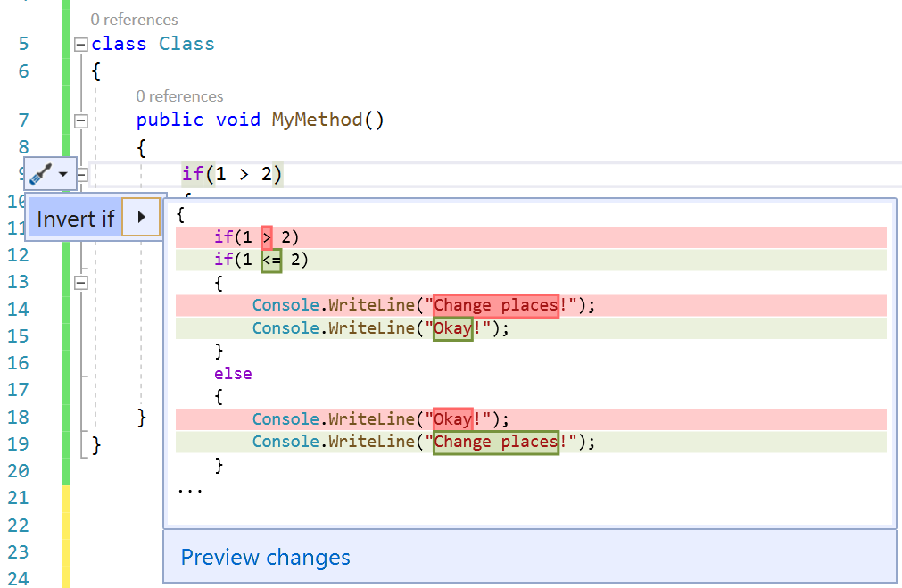 Screenshot of Invert if else code fix.