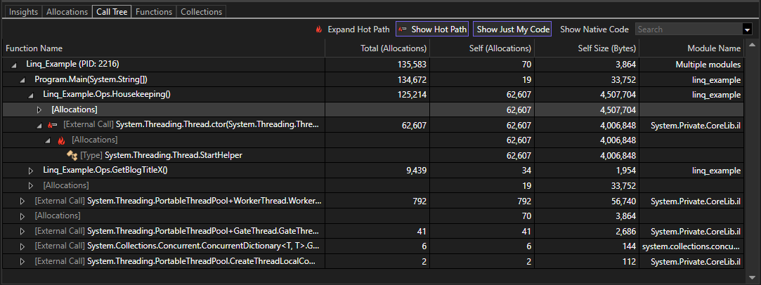 A hot path expanded Screenshot of the hot path expanded.