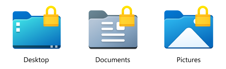 Icons of the known folders with a padlock representing their encryption status.
