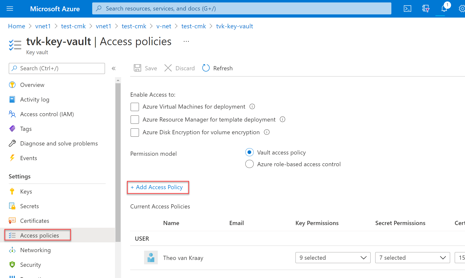 Capture d’écran montrant le volet des stratégies d’accès dans le portail Azure.