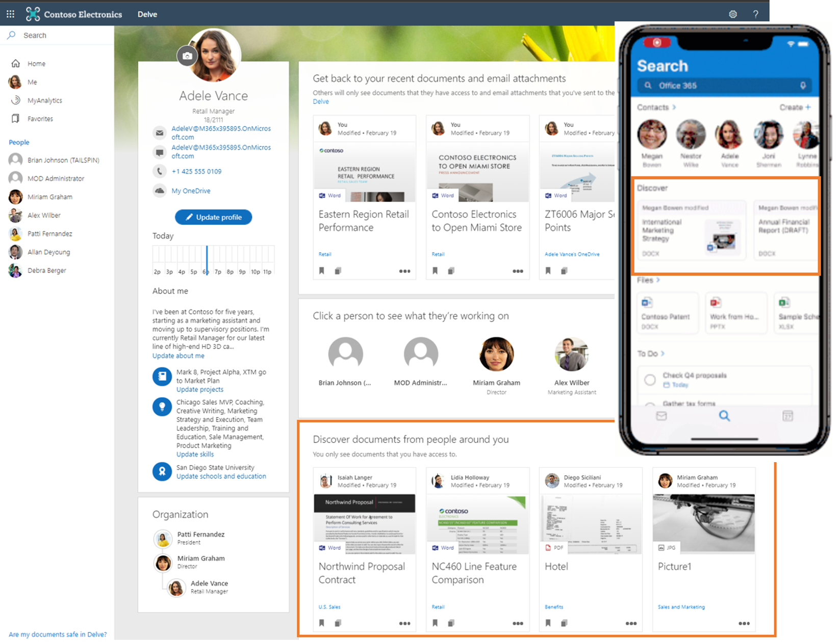 informations sur les éléments power Discover dans Delve et Outlook Mobile